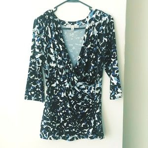 LARRY LEVINE WOMENS KNIT TOP FAUX WRAP 3/4 SLEEVES